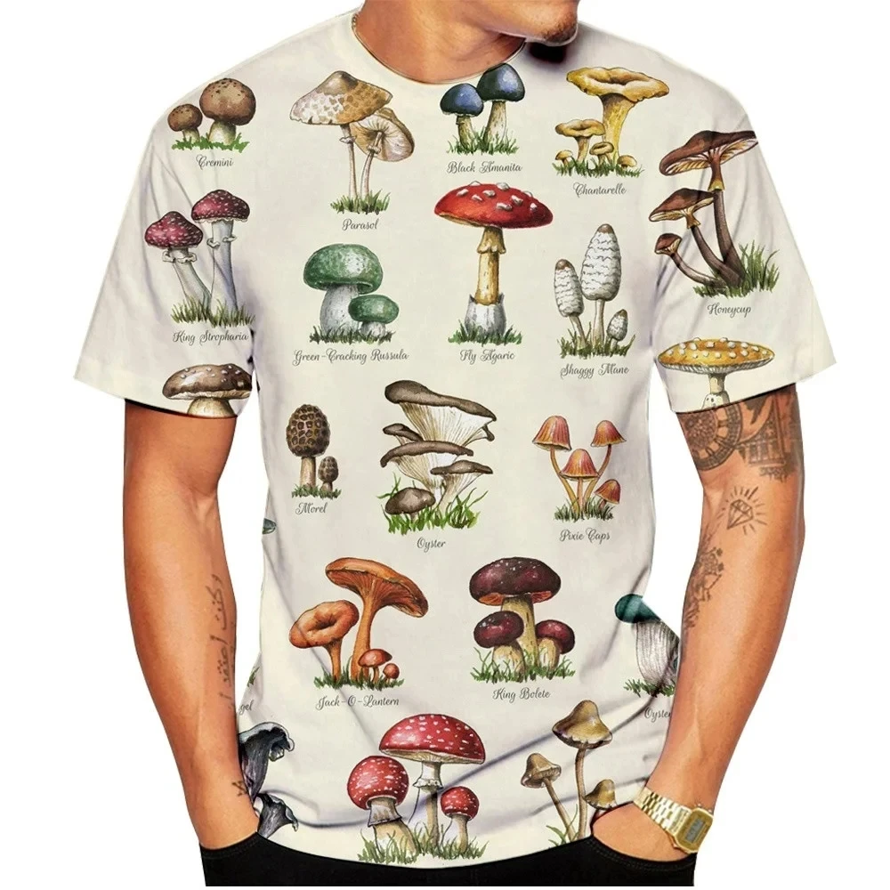 Men T-shirt Retro Mushroom Tee Summer 3d Print T-Shirt Men O-neck Short Sleeve Casual Fashion Top Men Clothing Oversized T-shirt