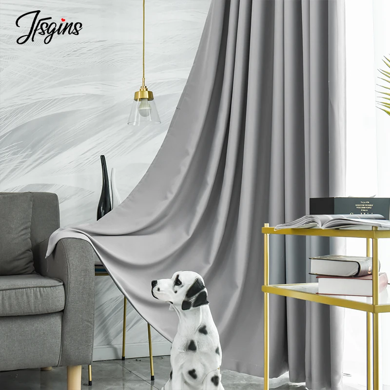 Modern Blackout Curtains for Living Room Bedroom Window Grey Curtains for Hall Solid Color Finished Drapes Treatment Shading 85%