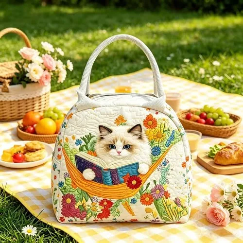 Insulated Large Capacity Lunch Bag Quilted Insulated Fresh-Keeping Bag Cute Cartoon Tote Bag Portable Handbags