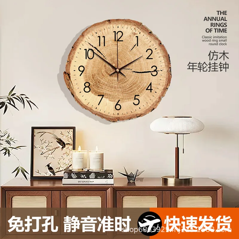 

Annual Dial Swiss Movement Wall-mounted Wall-mounted Clock Log Wind Living Room Wall-mounted Clock Silent Wind Imitation Wood Gr