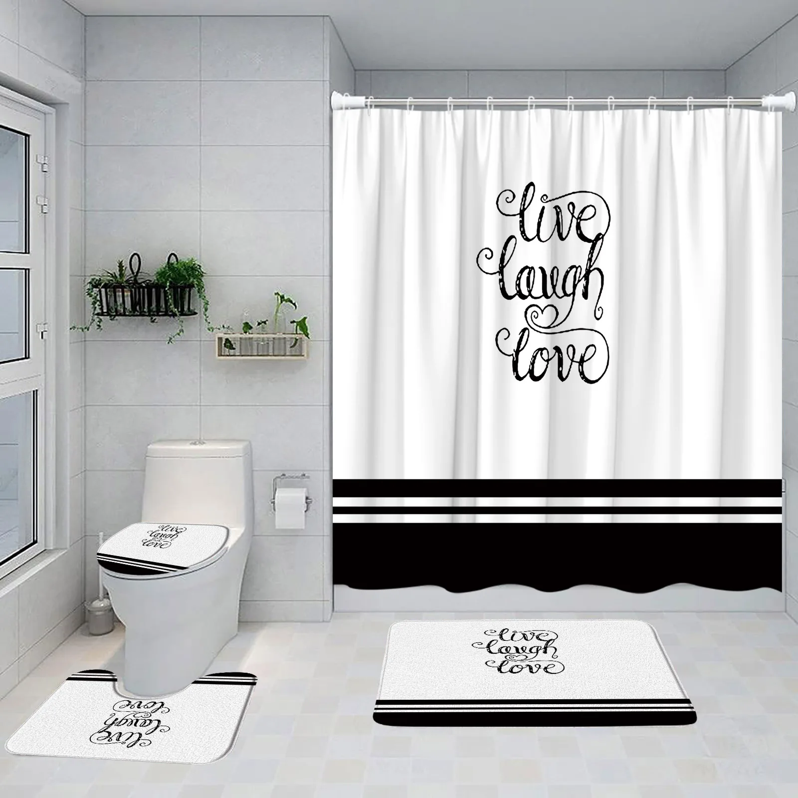 

Занавеска для душа с мотивационными словами «Живой смех», «любовь», гламур», «тропические листья», украшения для ванной комнаты, коврик для ванной, крышка для унитаза
