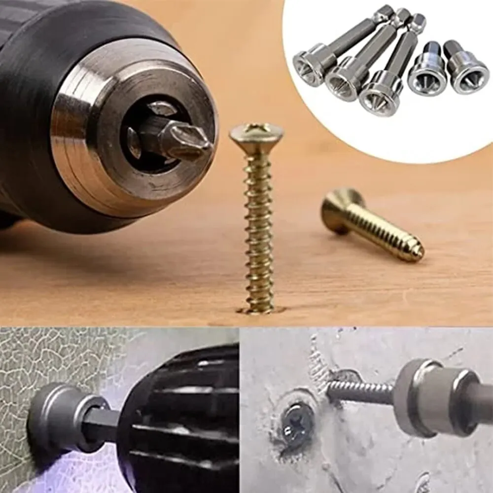 5pc Gypsum Board Special Screw Positioning Screwdriver Head Hexagonal Handle Woodworking Driver Tool Set