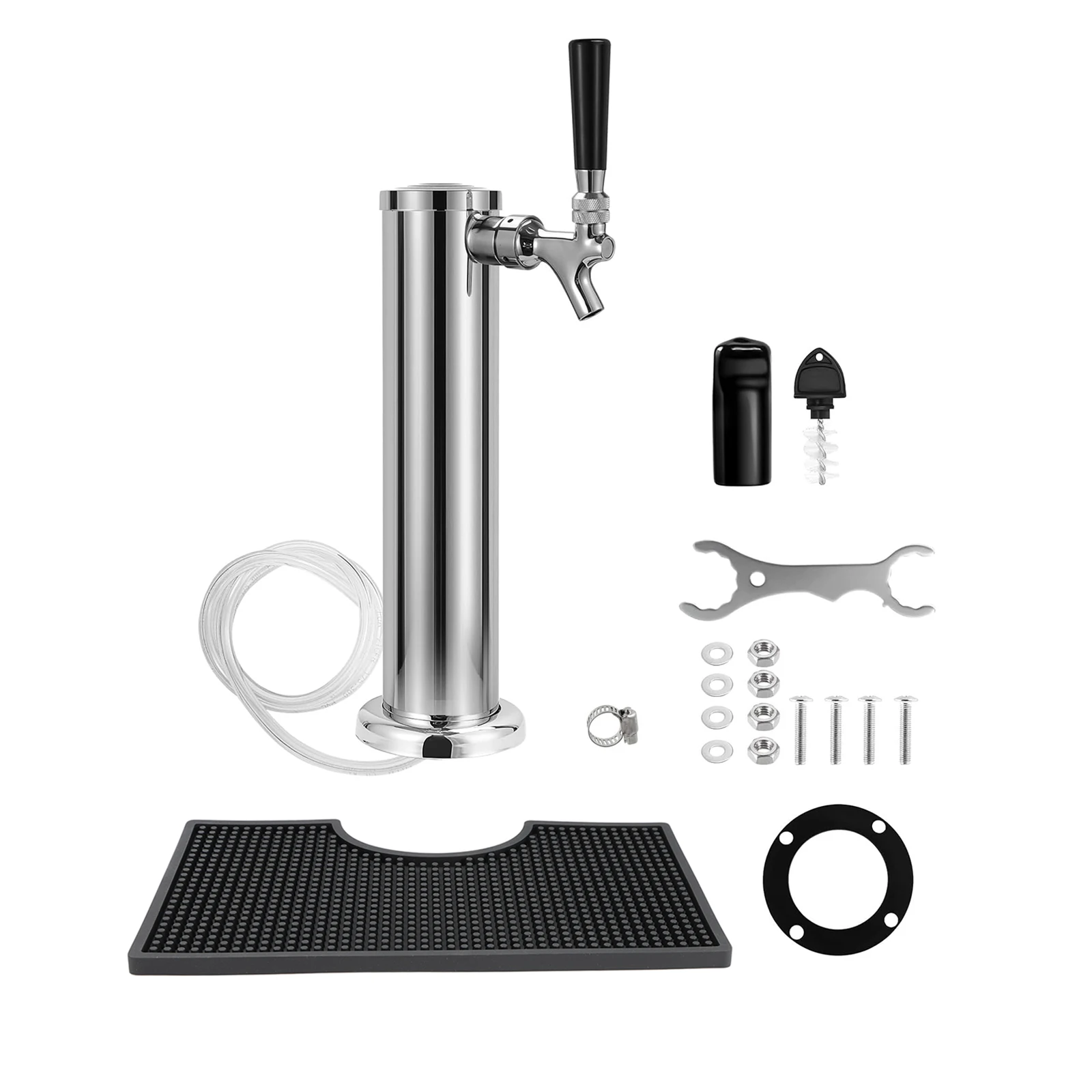 

Single Faucet Draft Beer Tower with PVC Drip Tray Polished Beer Kegerator Tower with 3" Column for Home Brewing DIY Kegerator