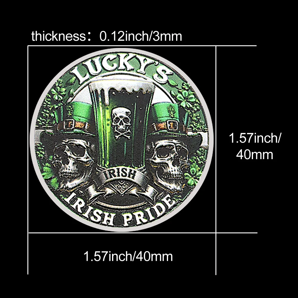 Lucky’s Irish Pride Silver Plated Commemorative Coin Set – St. Patrick’s Day Collectible, Green Beer & Skull Design Gift
