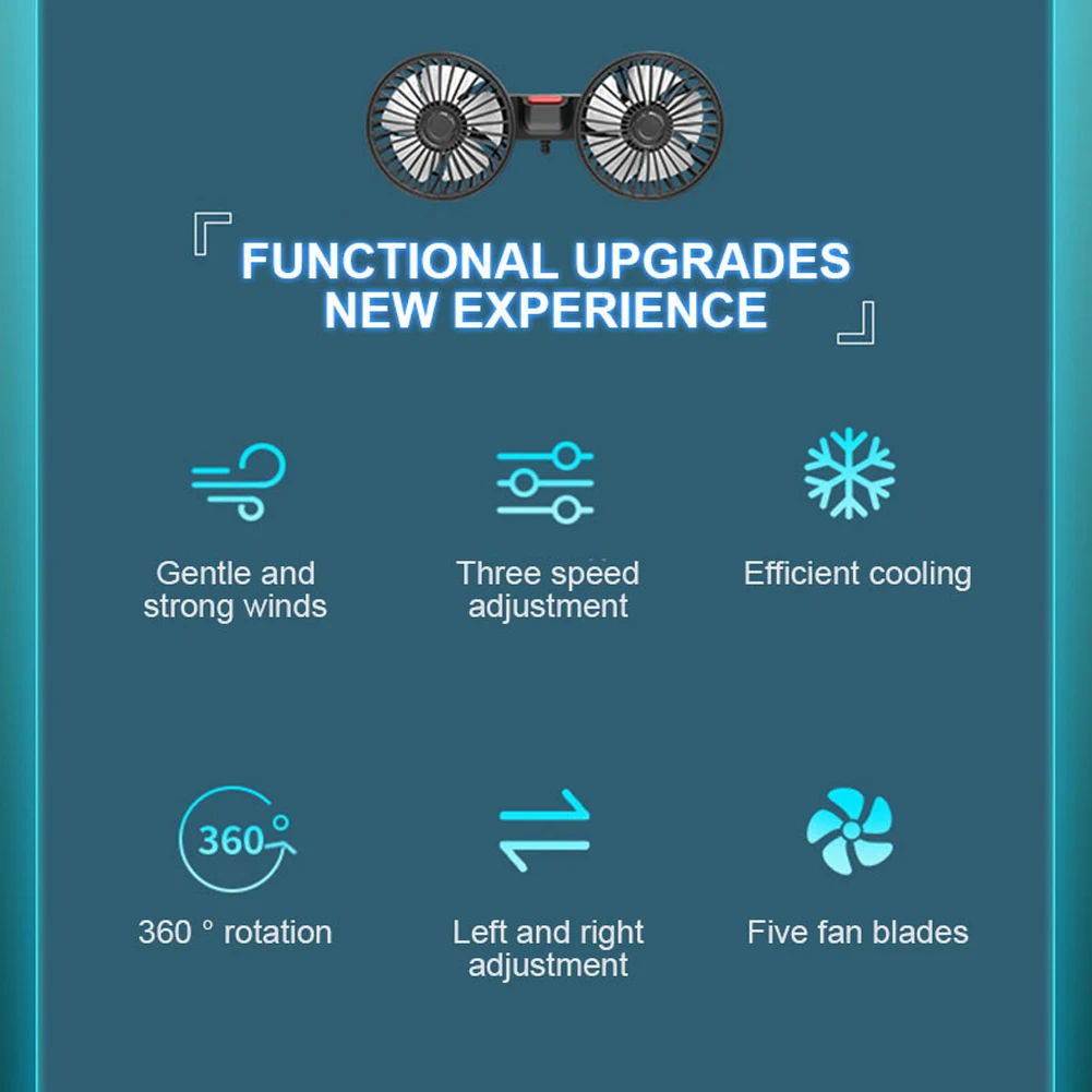 Ventilador de ventilación para reposacabezas de coche, Enfriador de cuello de coche con carga USB, rotación de 360 grados, Enfriador eléctrico para respaldo de asiento, 12V/24V