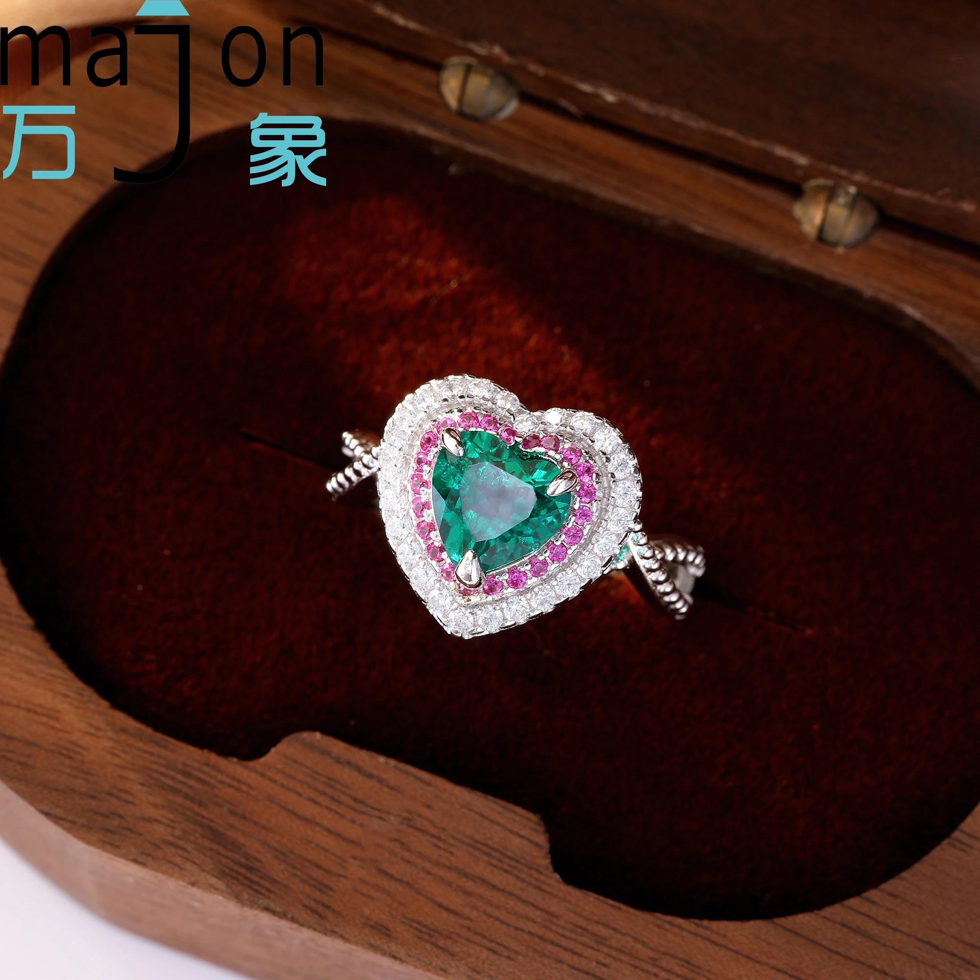 Romantic 7mm 1.3ct Heart Shape Emerald Lab Diamond Ring Certified Women's S925 Sterling Silver Anniversary Engagement Gift