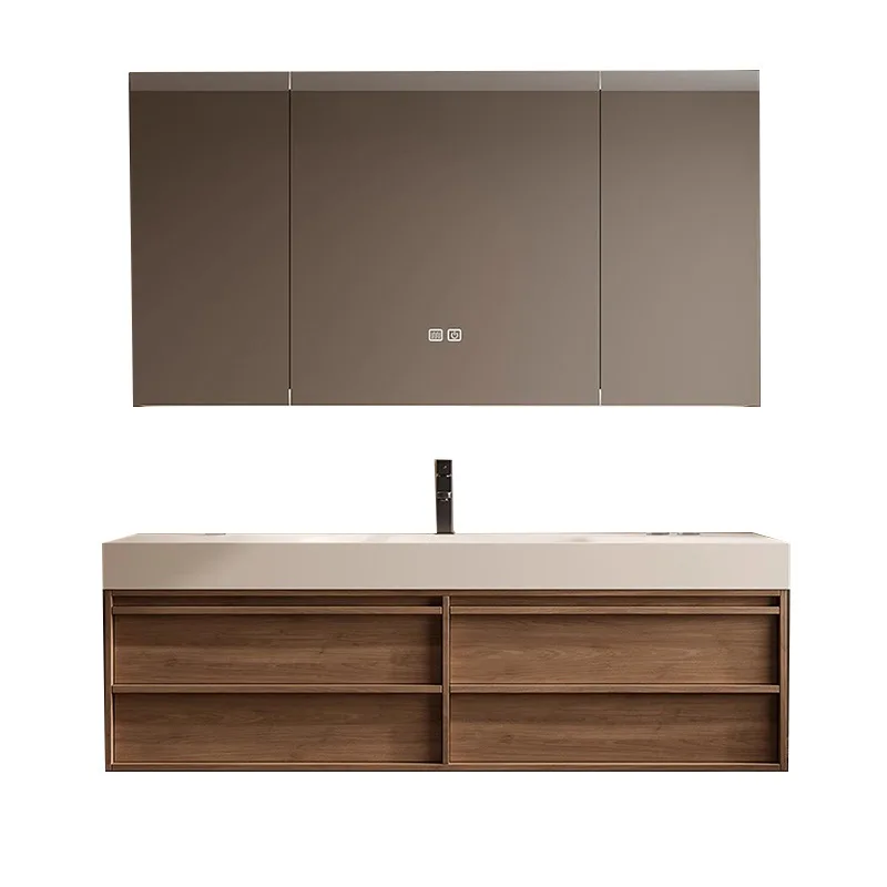 Rock slab hot bending integrated basin bathroom cabinet combination solid wood bathroom hand and face pool