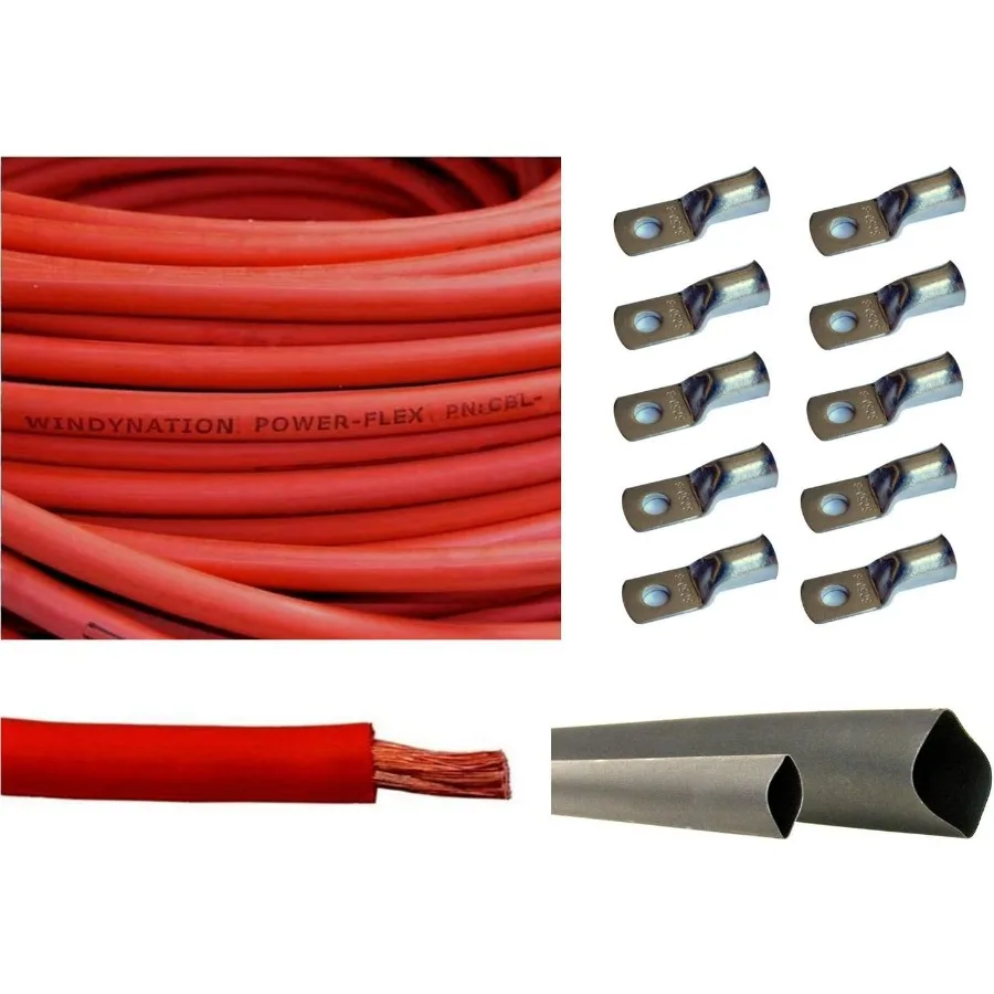 

6 AWG 6 Gauge 50 Feet Red Battery Welding Pure Copper Ultra Flexible Cable with 5pcs 5 16 and 5pcs 3 8 Copper Cable Lug Termina