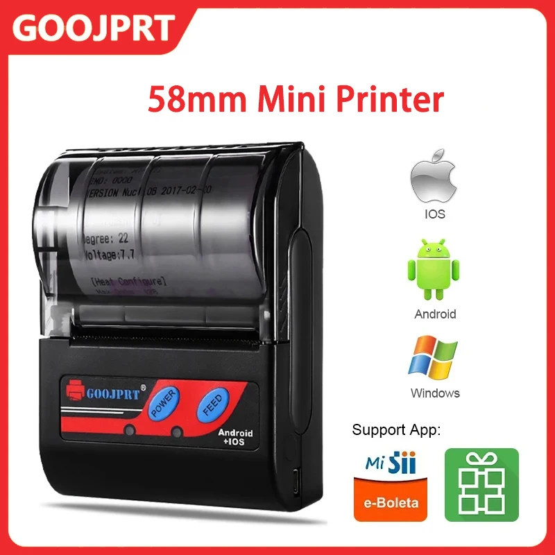 Mini 58mm Thermal Portable Printer Receipt Ticket Thermal Printer Mobile Pocket Wireless Bluetooth Bill Phone Android PC Printer