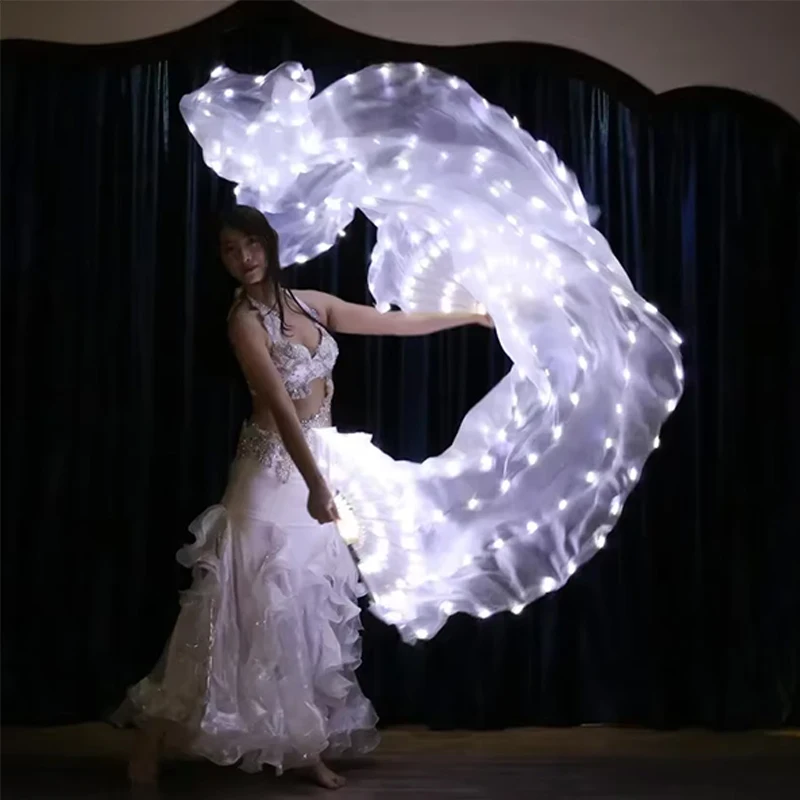 LED Long Silk Fans Veil Belly Dance Fans Veils Silk Fan LED Night Show Prop Accessories Girl Costume for Stage Performance