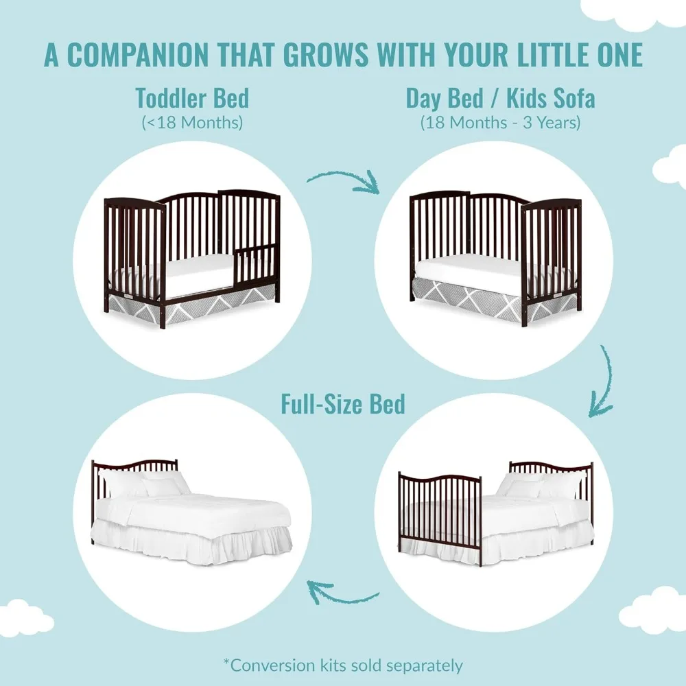 Culla convertibile Chelsea 5 In 1 In Espresso, certificata JPMA