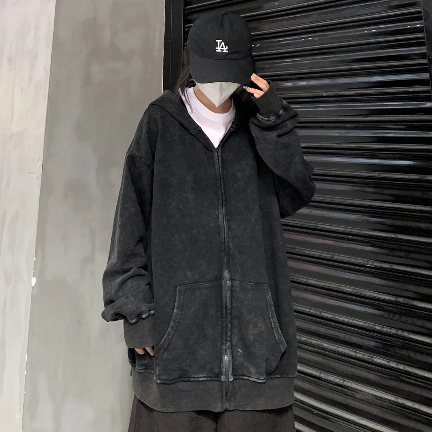 

Heavyweight Washed Men's Zip Up Hoodie, American Vintage Womans Hooded Sweatshirt, Oversized Streetwear Distressed Pullover Man