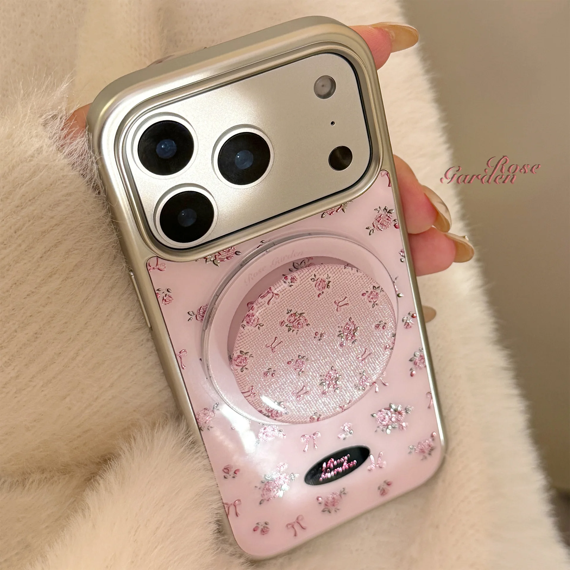 Koreanische Vollbild-Blumen, silberne Randbeschichtung, magnetische Halterung, Handyhülle für iPhone 17, 16, 15, 14, 13, 12, Pro Max, stoßfeste Abdeckung
