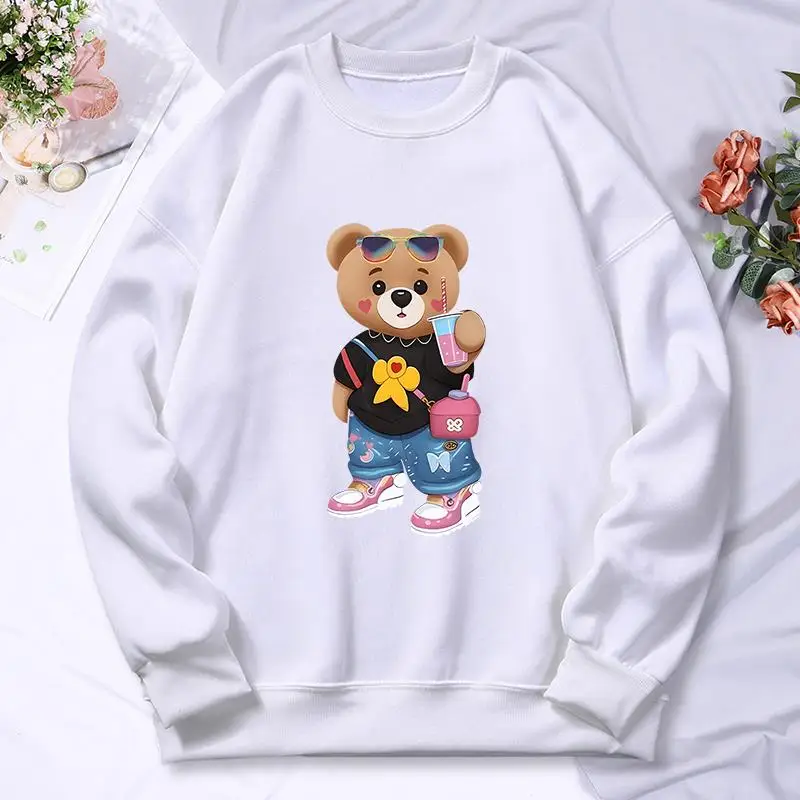 Bear Sister Drinking Beverages Print Hoody For Women Street Loose Sweatshirt Autumn Fleece Hoody Hip Hop S-Xxl Streetwear Female