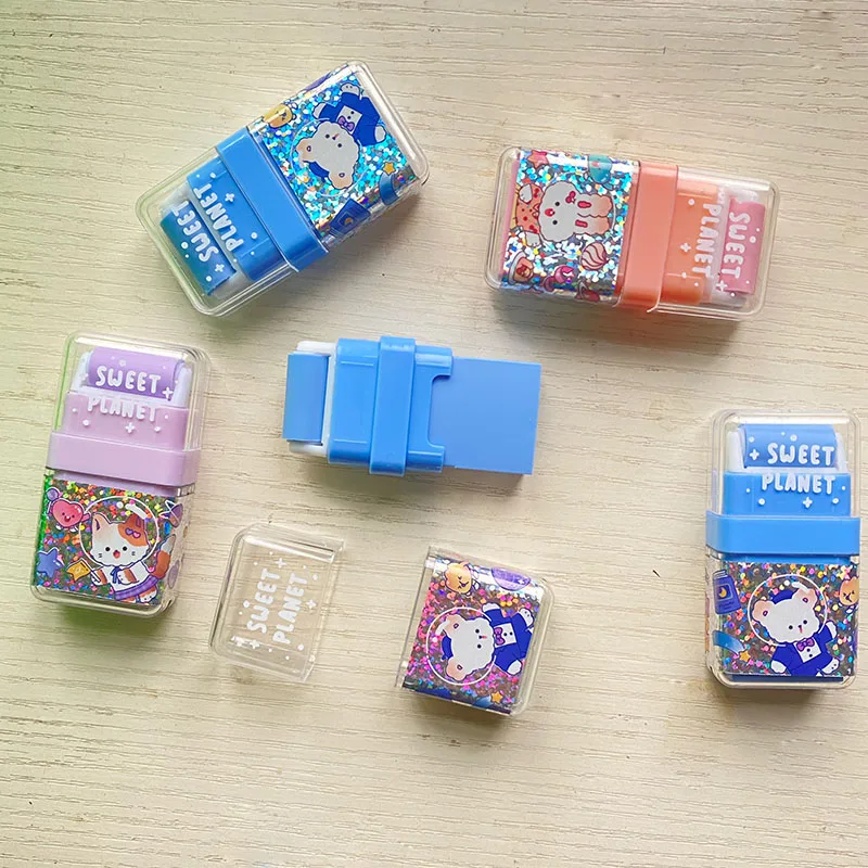 1PC Kawaii Cartoon Planet Bear Rabbit 2 Heads Roller Eraser