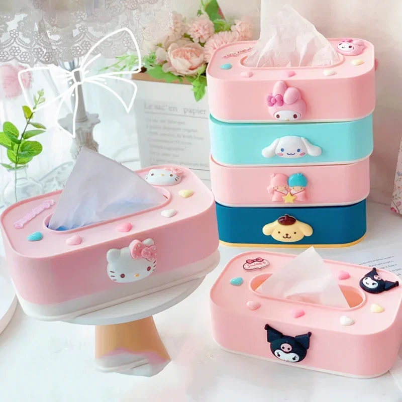 

Sanrio Kawaii HelloKitty Paper Box Pochacco Cinnamoroll Cartoon Cute Living Room Plastic Napkin Box Dedicated Tissue Storage Box