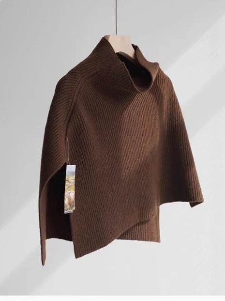

Retro High Neck Knitted Scarf Women's Autumn Winter Thickened Outerwear Luxury Feel Shoulder Open Warm Neck Cover