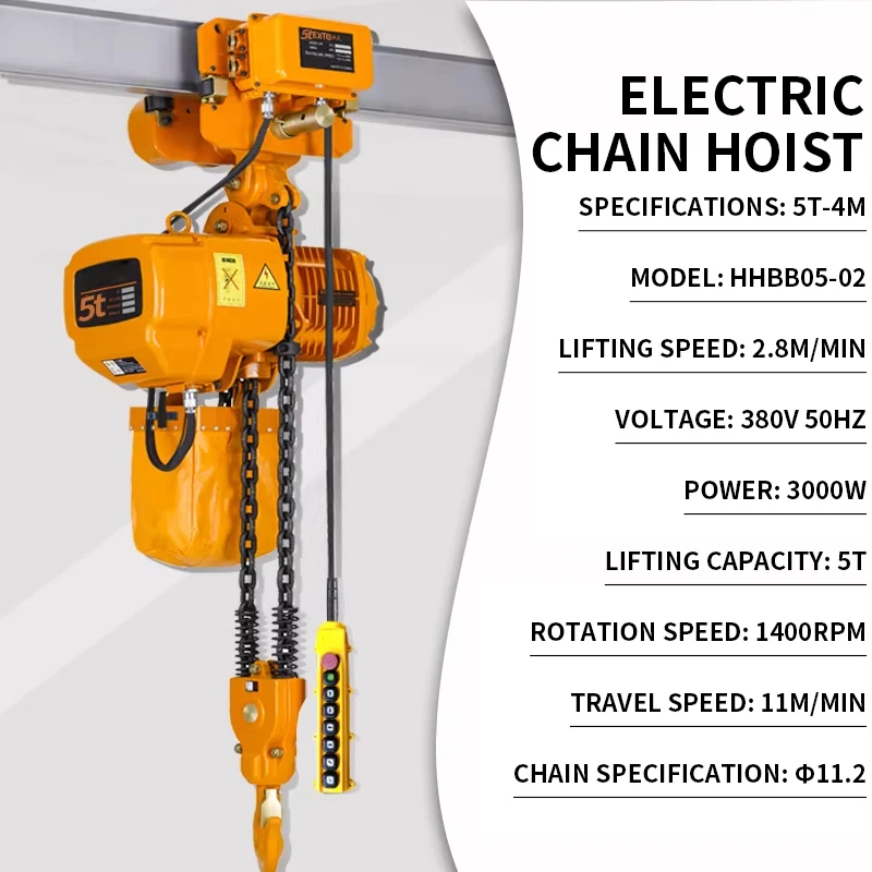 Electric Chain Hoist 1/2/3/5-Ton Overhead Crane, 380V Chain Hoist, Single/Double Chain Warehouse Lifting Travelin(Customized)
