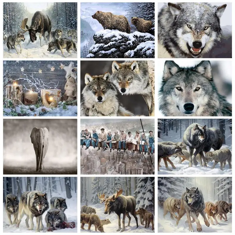 

RUOPOTY Frame Winter Picture Diy Painting By Numbers For Adults Kits Wolf Animals Acrylic Paint On Canvas For Home Decors Diy Gi