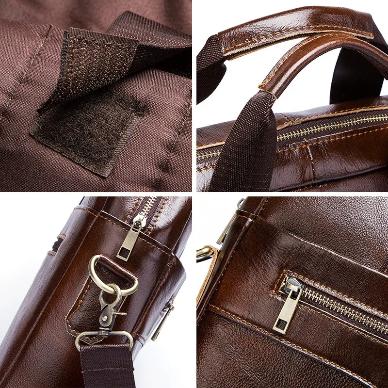 حقيبة ريترو بكتف واحد للرجال، تخزين كمبيوتر من الجلد الطبيعي، حقيبة يد ذات سعة كبيرة، حقيبة رجال الأعمال عبر الجسم #4