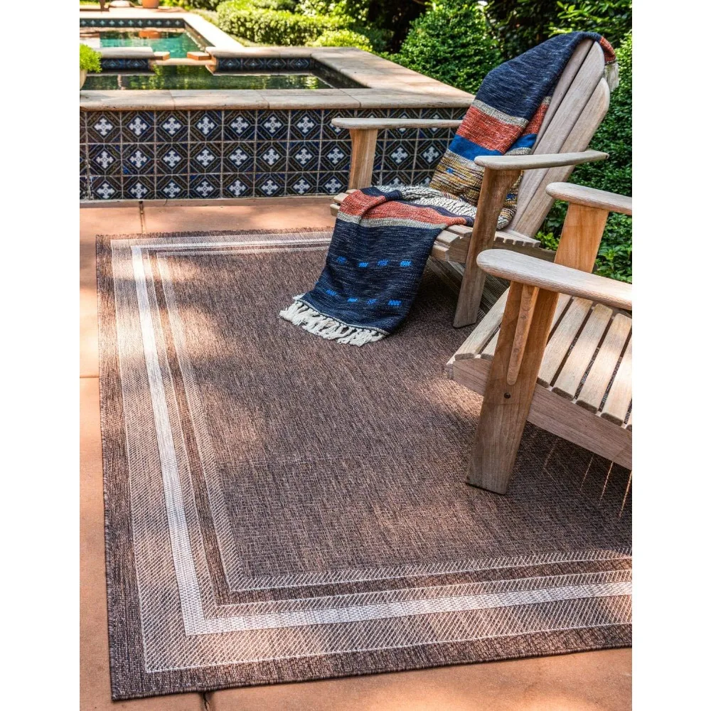 

Outdoor Border Collection Area Rug - Soft Border (8' x 11' 4 Rectangle, Brown/ Ivory)
