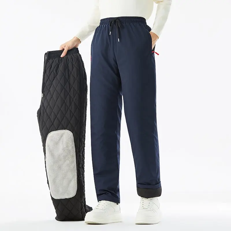 

Осенне-зимние модные однотонные утолщенные теплые ветрозащитные хлопковые брюки, мужские свободные спортивные брюки большого размера высокого качества