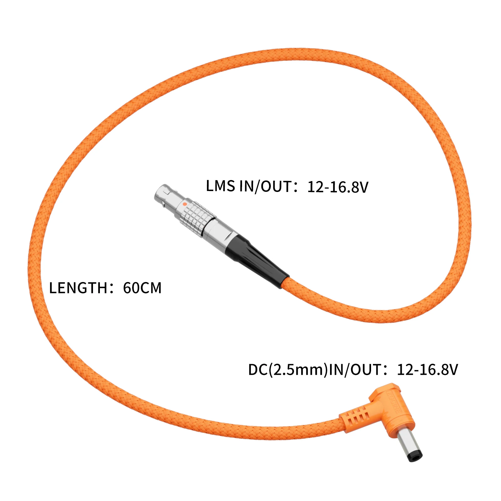 ZGCINE Straight 2-Pin to DC Power Cable 5.5x2.5mm 100W 5A Max 60cm Nylon Braided for Teradek Bolt Atomos SmallHD Monitors