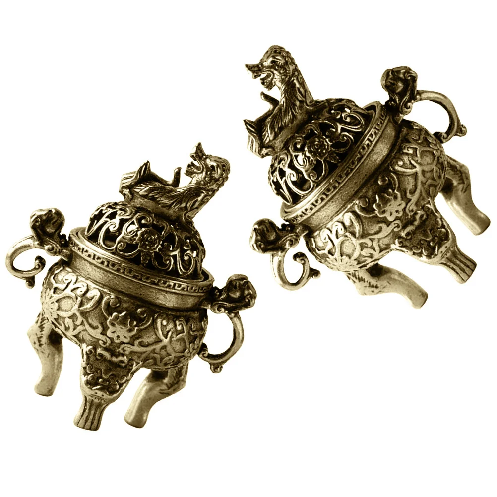 

2pcs Copper Tabletop Mini Incense Burner Censer Vintage Style Creative Aroma Stove Home Decoration Study Room Temple