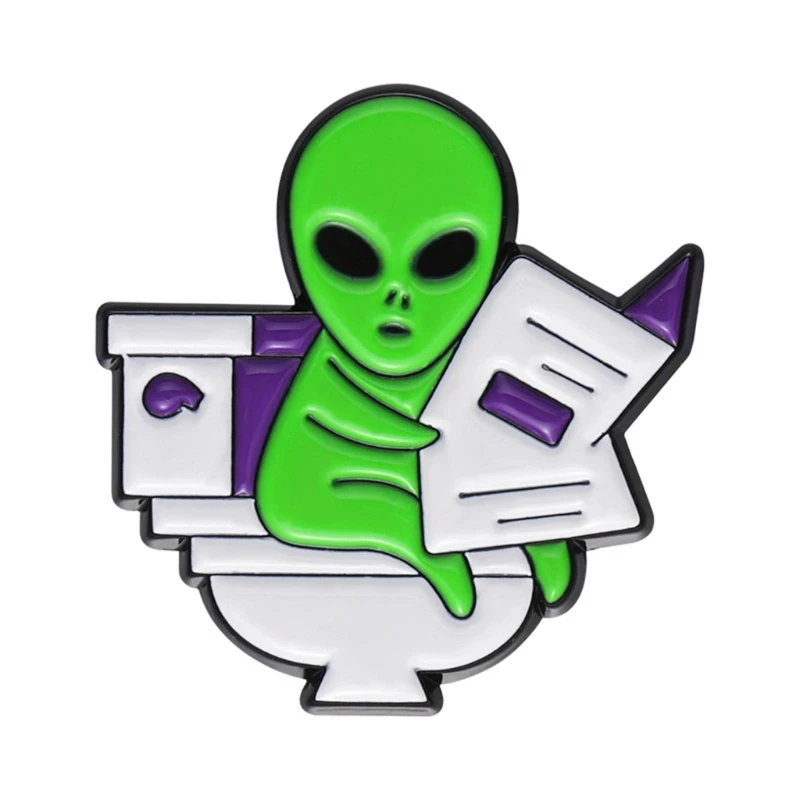 Alien Reading Newspapers Pin Alien Badge Creative Accessory Alien Pin Eye Catching Brooch Pin Clothing Jewelry