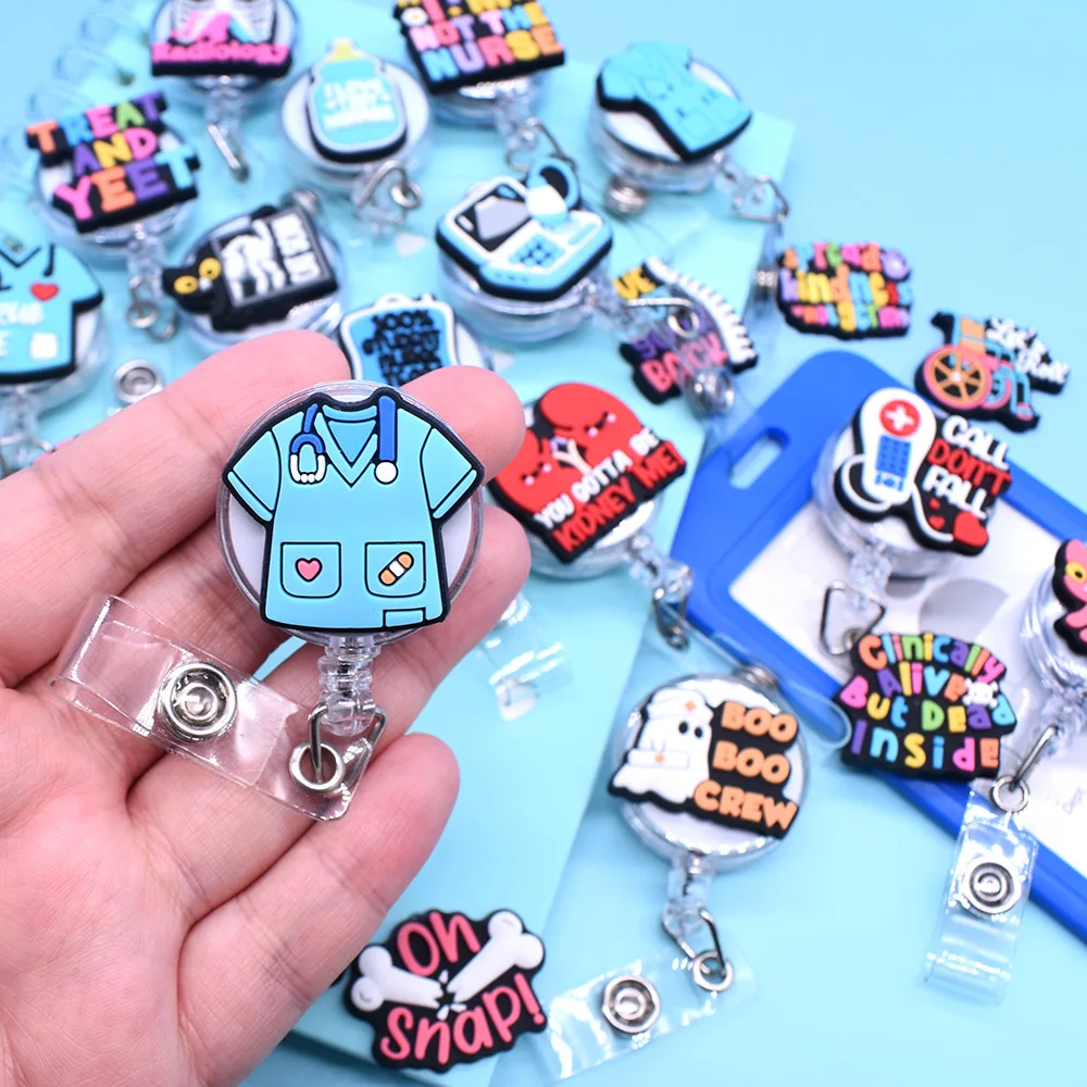 2025 New Design 1 Piece Soft Silicone Medical Hospital Retractable Nurse Badge Reel Anime Doctor ID Card Holder Keys Lanyard