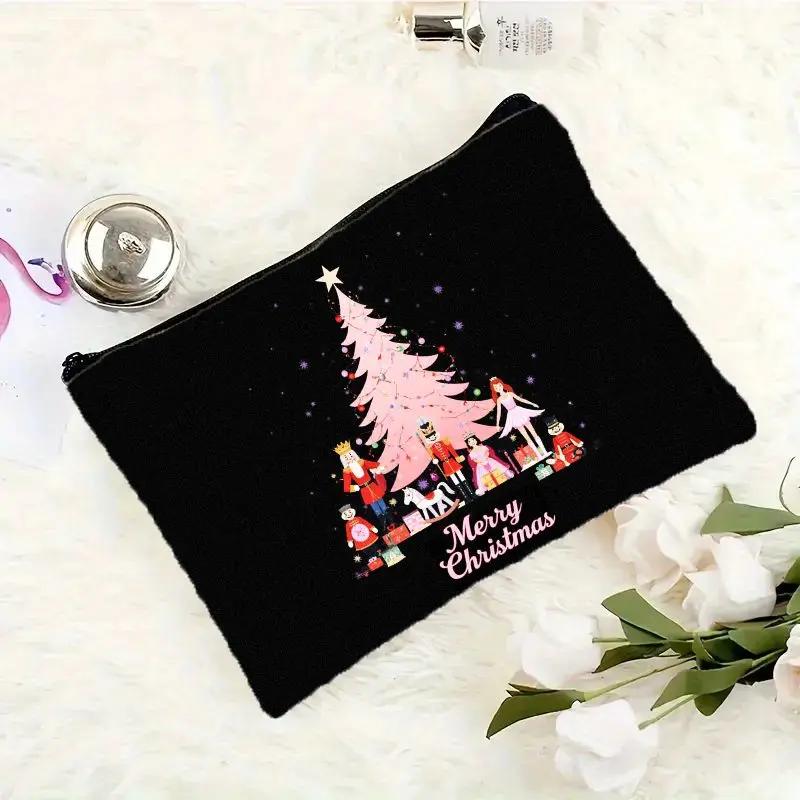 A Festive Makeup Bag with A Christmas Nutcracker Design, Featuring A Zipper Closure and Lightweight Christmas Tree Gifts