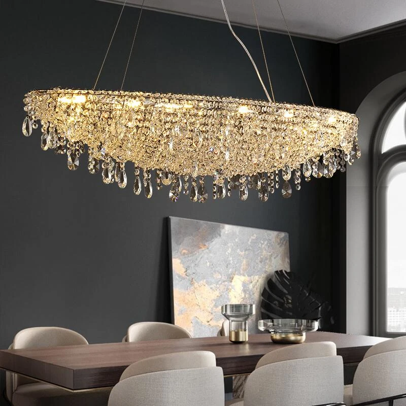 

Luxurious crystal chandelier dining room lights elliptical modern island decor LED decorator lights