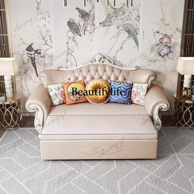 Leather Sleeper Living Room Sofa Multifunctional Double Lounge Classic Sofa Europe Couples Divano Soggiorno Home Furniture