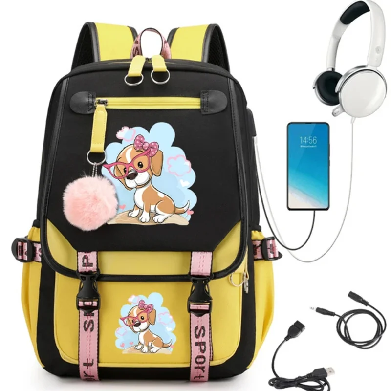 Kawaii Schooltas Studenten Boekentas Cartoon Hond Beagle Schooltas Usb Opladen Rugzak Tiener Meisjes Rugzak Mochila