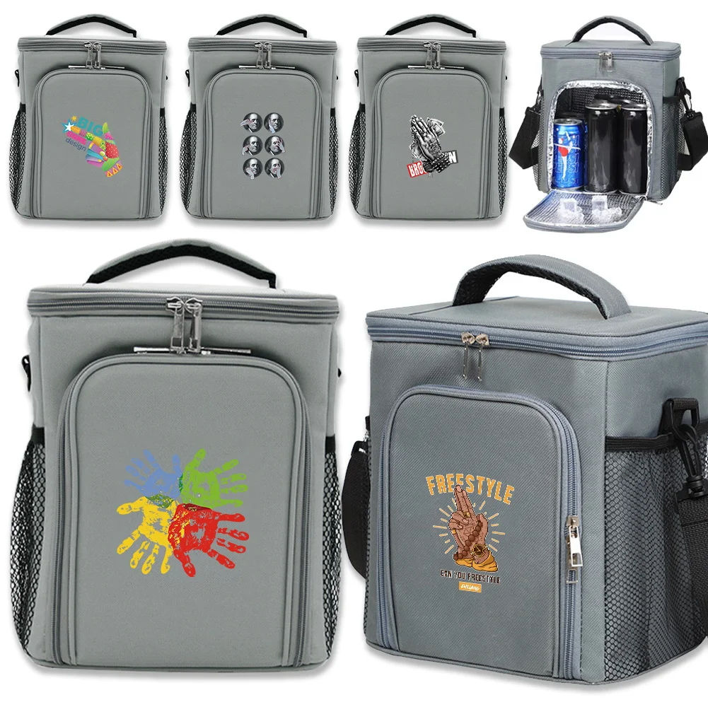 

Front Opening Double-layer Ice Pack Hand Printing Series Reusable Food Keep Fresh Ice Bag Outdoor Travel Refrigerated Bag