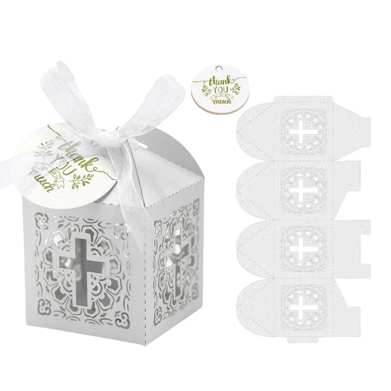 Caja de regalo con etiqueta de agradecimiento, decoración para bautismo, suministros para fiesta de cumpleaños para niños, caja cuadrada para dulces, 6/12/24 Uds. TMZ