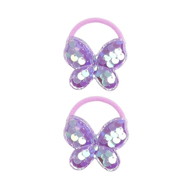 2PCS Sequin Fish Scale Butterfly Girls Kids Elastic Hair Bands Lovely Princess Hair Accessories Children Hair Ties Baby Headwear