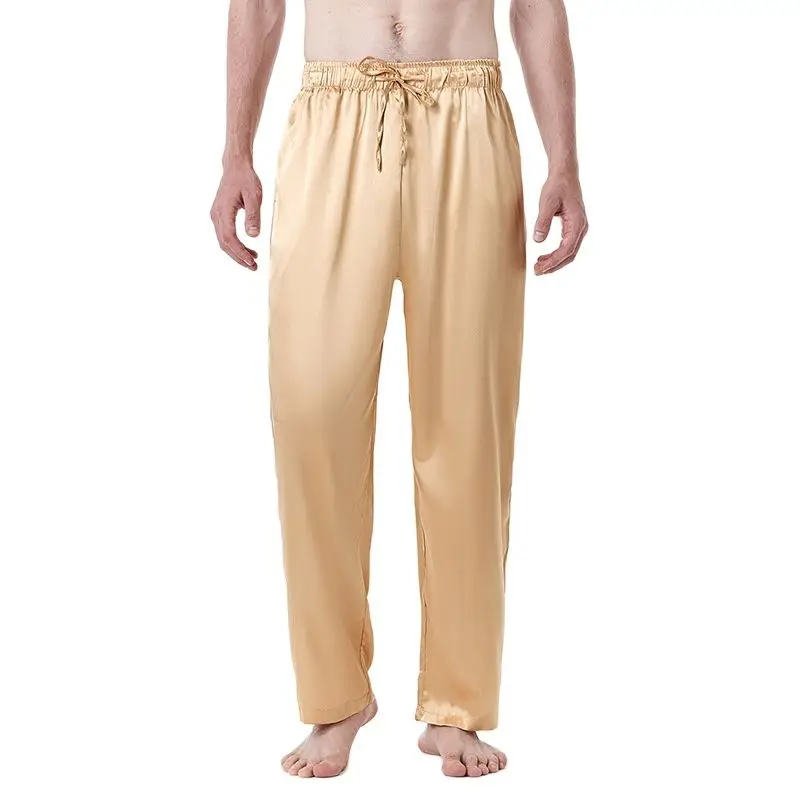 

Luxury Gold Silk Satin Pajama Pants Men Lounging Relaxed Comfy Soft Silk Like Home Wear Causal Smooth Breathable House PJs Pants