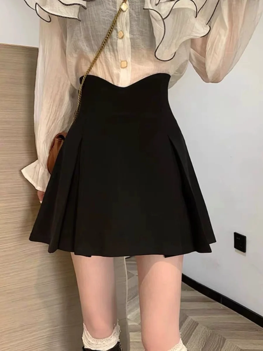 

Юбка А-силуэта с высокой талией для полных женщин: летняя новинка, модный дизайн, плиссированная, до колена, с эффектом утягивания фигуры