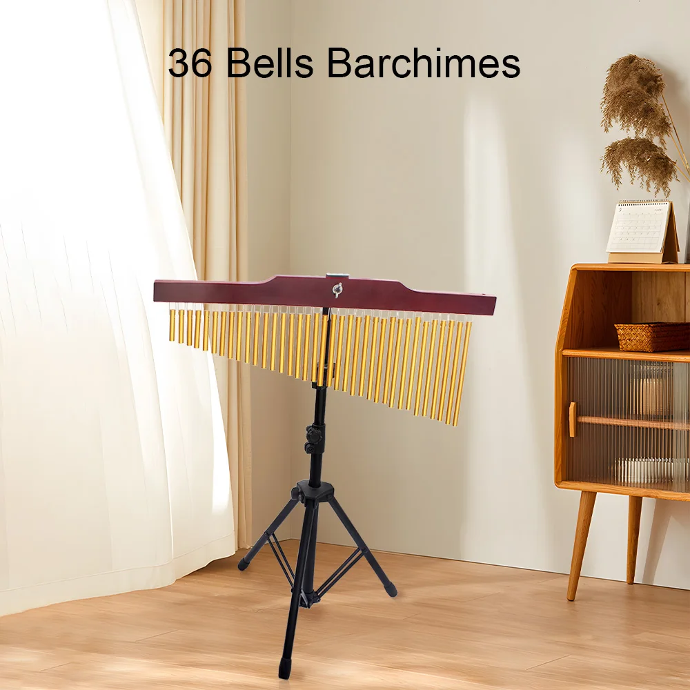 

36 Bells Wind Chime Gold Single-Row Solid Aluminum Alloy Bar Musical Percussion Instrument with Adjustable Mounting Stand