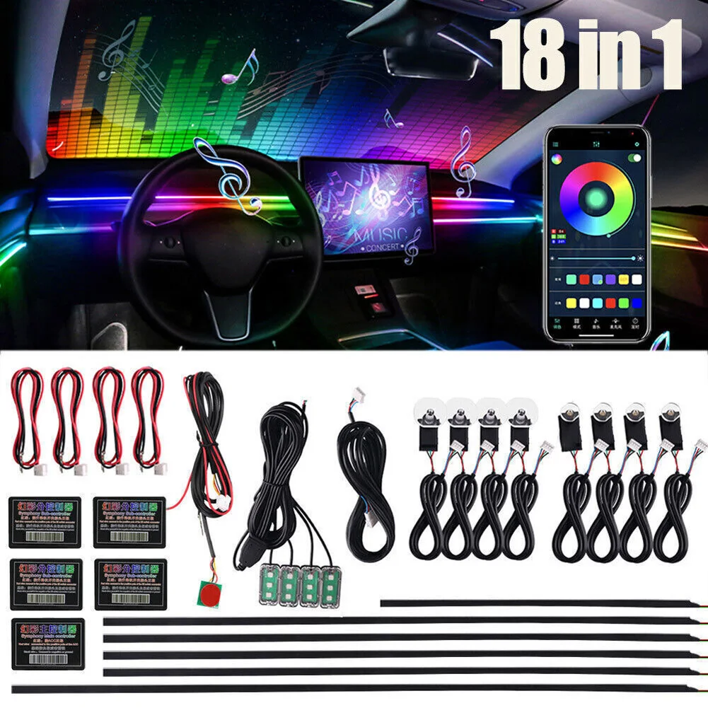 

22pcs Interior Car LED Strip Lights With Wireless APP Control RGB Car Interior LED Light With Music Synchronization