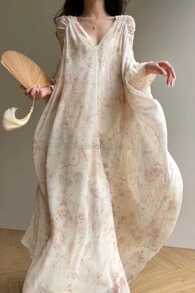 

Новинка 2025, китайский стиль, дзен, Cheongsam, винтажный темпераментный халат с принтом, свободное женское улучшенное платье Ципао для отдыха феи