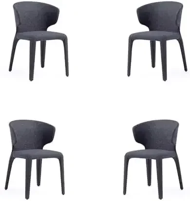 Conrad Mid Century Modern Dining Chairs Woven Tweed Upholstered Kitchen Furniture with Contoured Back, Foam Padding &