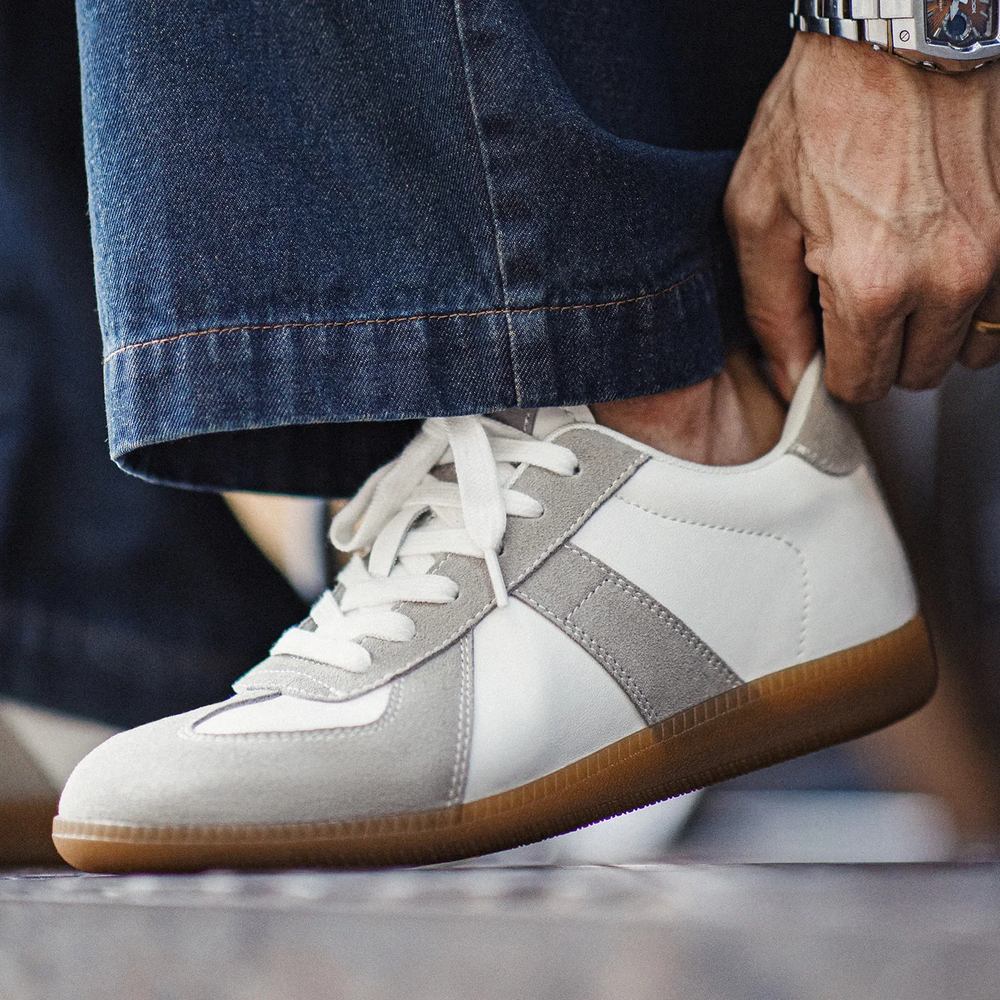MADEN Men's 38- GATS White Hidden Elevator Height Increasing Trendy Low Top Sneakers Unisex Versatile Casual Shoes Autumn