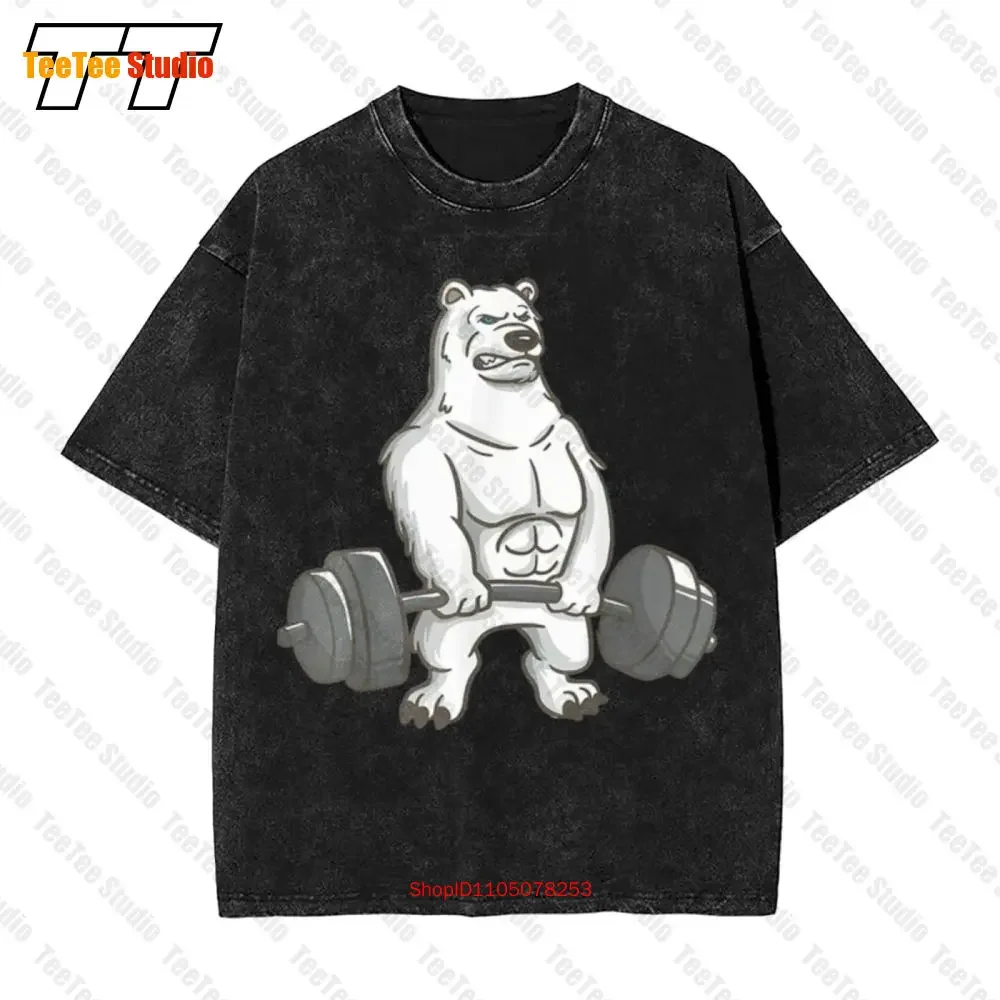 Polar Bear Powerlifting Weightlifting Gym And Animal Trend 2021 Vintage Oversized T-Shirt 45H6