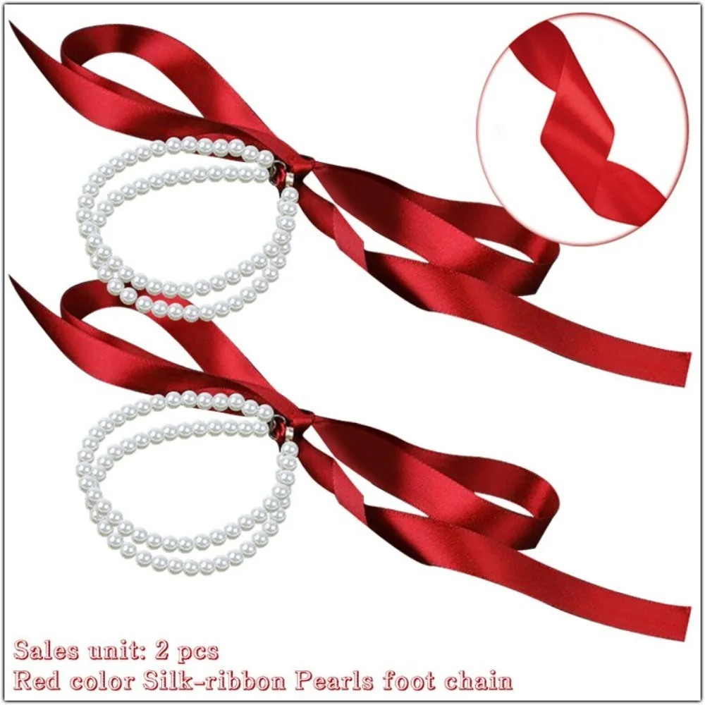1pair Fashion Colorful Ribbon Bow Anklet High Heels Sandal Decoration Gift Double Layered Anklet Ankle Bracelet