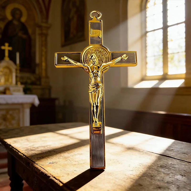 Neues 2026 Premium Zweifarbiges Katholisches Kruzifix mit St.-Benedikt-Medaille für die tägliche Andacht und als spirituelles Geschenk für die Heimdekoration – Detail 12