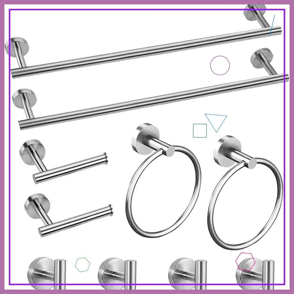 

10-Piece Brushed Nickel Bathroom Set, 16-Inch Towel Bar, Ring Holder, Toilet Paper Holder, Robe Hook, SUS304 Stainless Steel