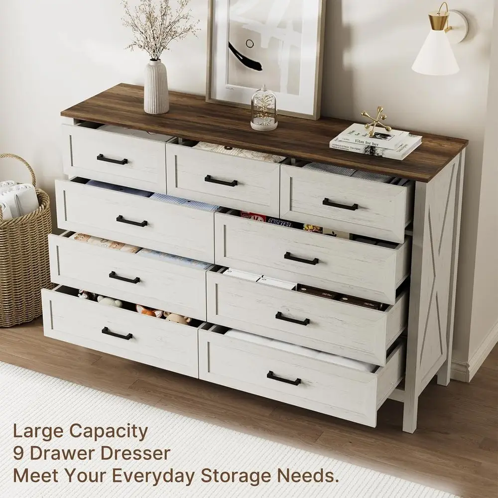 armhouse 9 Der Drer or Bedroom, 55 Inch Wide Wood Rustic Chest o Ders with X-Marking & Bar Handle, Large Storage Drers Organizer view 3
