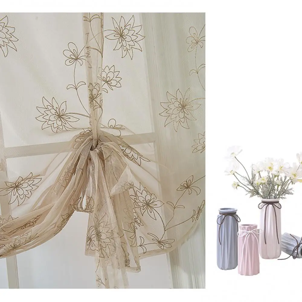 Cenefa de poliéster con estampado de flores para cocina, cortina corta para ventana, sala de estar, dormitorio, cortinas de gasa transparente, decoración del hogar